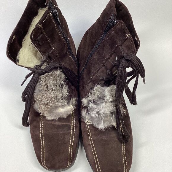 Vintage Blondo Suede Rabbit Fur Lace-Up Winter Snow Boots Brown Women’s Size 10 - Picture 2 of 11